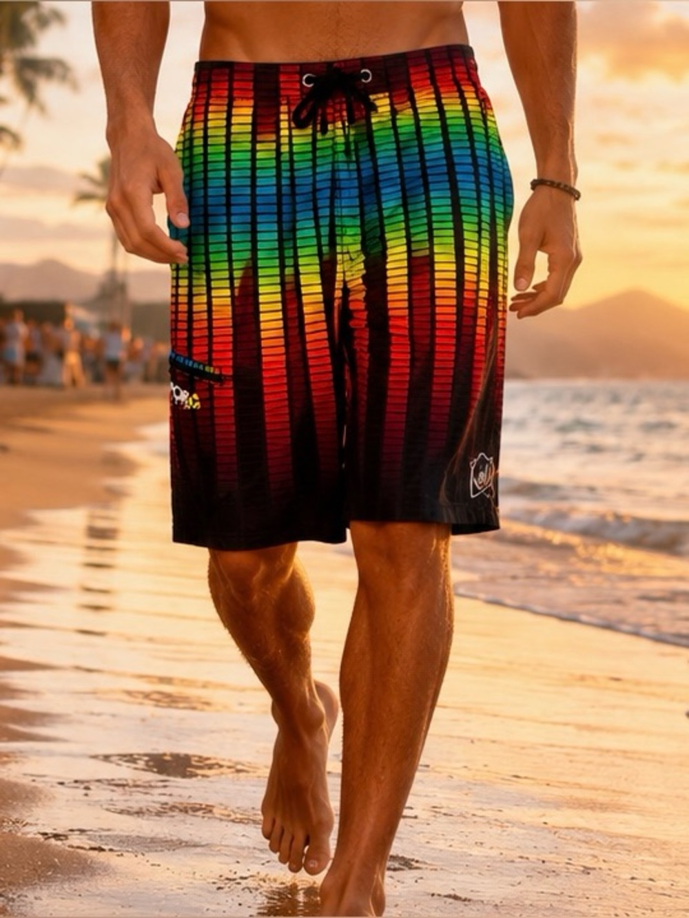 Men’s Rainbow Equalizer Swim Trunks Board Shorts Festival Beach Surf Size 36